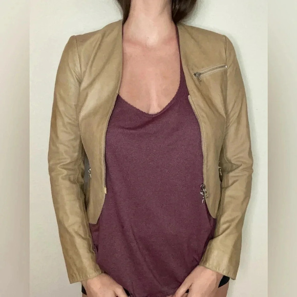 Theory Lambskin Leather Moto Jacket Size Small Tan Y2K - Picture 1 of 7